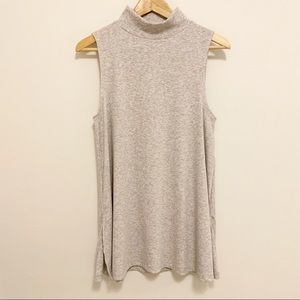 GNW High Neck Ribbed Grey Sleeveless Top